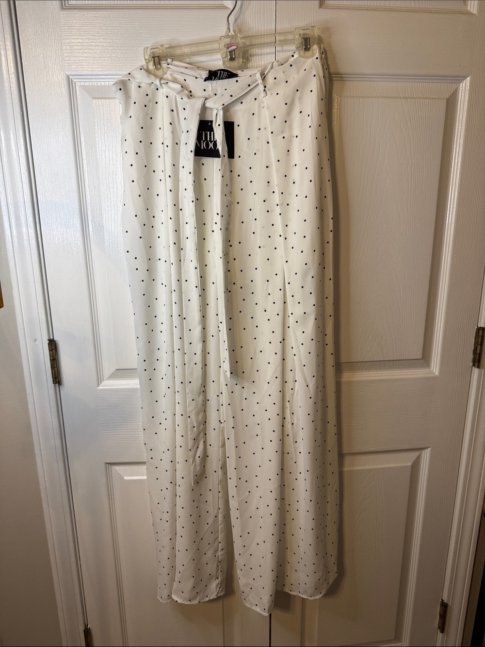 The Moon White Polka Dot Tie-Waist Pants